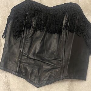 Vintage Black Fringe Leather Top